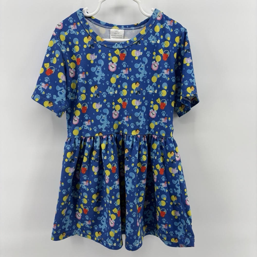 Blues Clues‎ Dress Girls 6 - 7 Blue Short Sleeve Josh All Over Print T Shirt - Picture 2 of 10